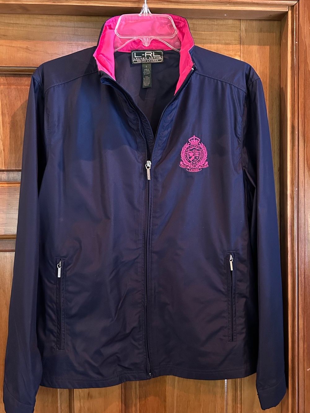 Lauren Ralph Lauren Navy Windbreaker with Pink Trim and Crest